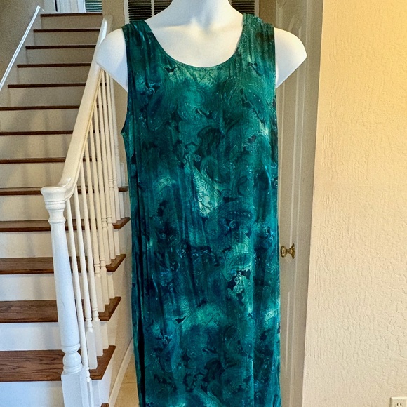 NWT CM Shapes 2 Pc Long Dress & Over Blouse Dark Green Subtle Paisley 2X - Picture 3 of 5
